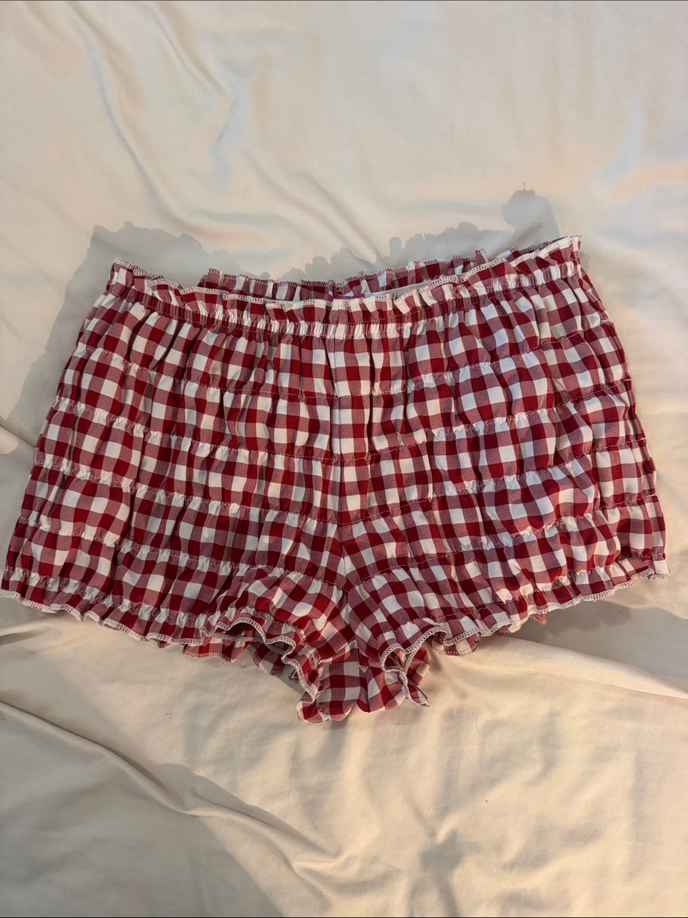 Edikted Red & White Gingham Pajama Shorts